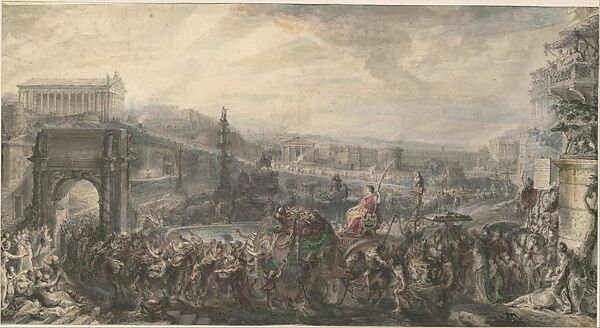 The Triumph of Pompey, Gabriel de Saint-Aubin (French, Paris 1724–1780 Paris), Watercolor and gouache, pen and black ink, graphite, over black chalk 