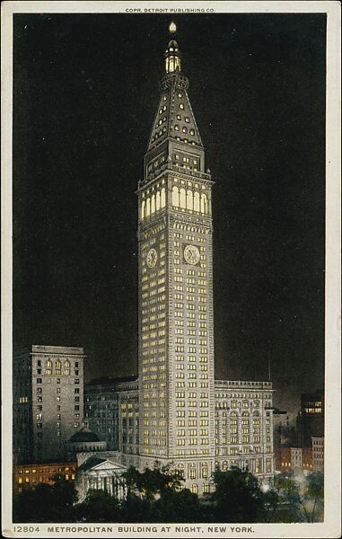 Metropolitan Building at Night, New York, Detroit Publishing Company (American), Color lithograph 