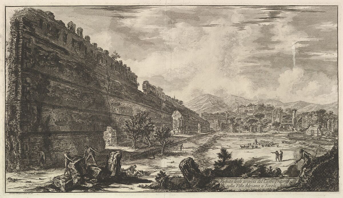 Veduta degli avanzi del Castro Pretorio nella Villa Adriana a Tivoli (View of the Remains of the Praetorian Fort [the Poecile], Hadrian's Villa, Tivoli), Giovanni Battista Piranesi (Italian, Mogliano Veneto 1720–1778 Rome), Etching 