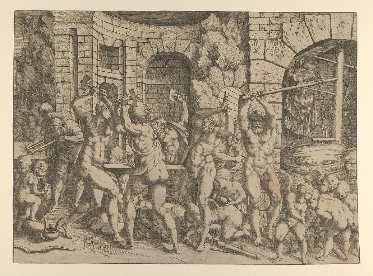 Vulcan's Forge, Attributed to Master of the Story of Cadmus (active ca. 1542–47), Etching 