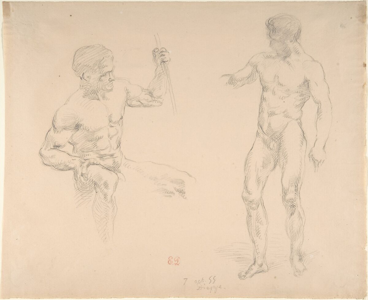 Seated and Standing Male Nudes, after photographs by Eugène Durieu, Eugène Delacroix (French, Charenton-Saint-Maurice 1798–1863 Paris), Graphite 
