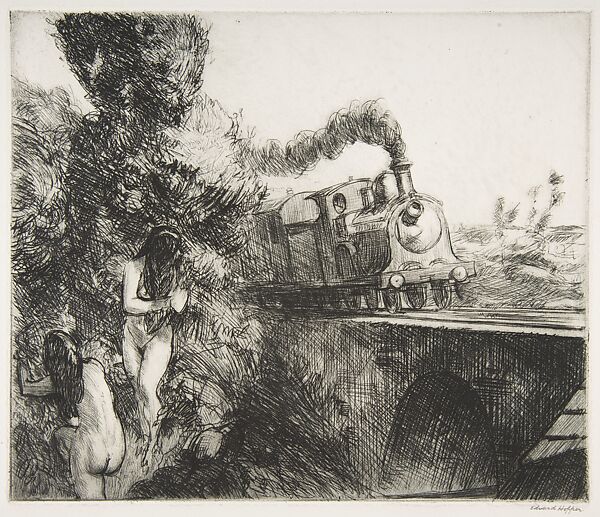 Train and Bathers, Edward Hopper (American, Nyack, New York 1882–1967 New York), Etching 