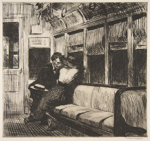 Night on the El Train, Edward Hopper (American, Nyack, New York 1882–1967 New York), Etching 