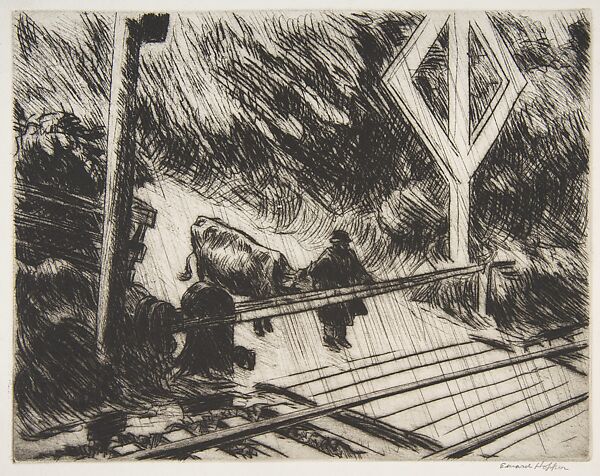 Railroad Crossing, Edward Hopper (American, Nyack, New York 1882–1967 New York), Drypoint 