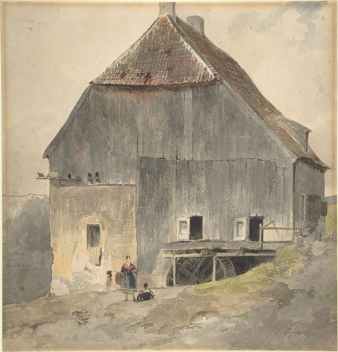 Watermill, Ernst Erwin Oehme (German, Dresden 1831–1907 Dresden), Watercolor 