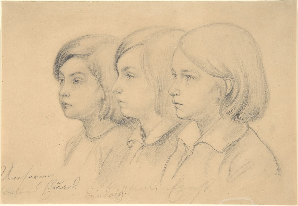 The Artist's Children: Friedrich, Emil, and Ernst, Friedrich Preller the Elder (German, Eisenach 1804–1878 Weimar), Graphite 