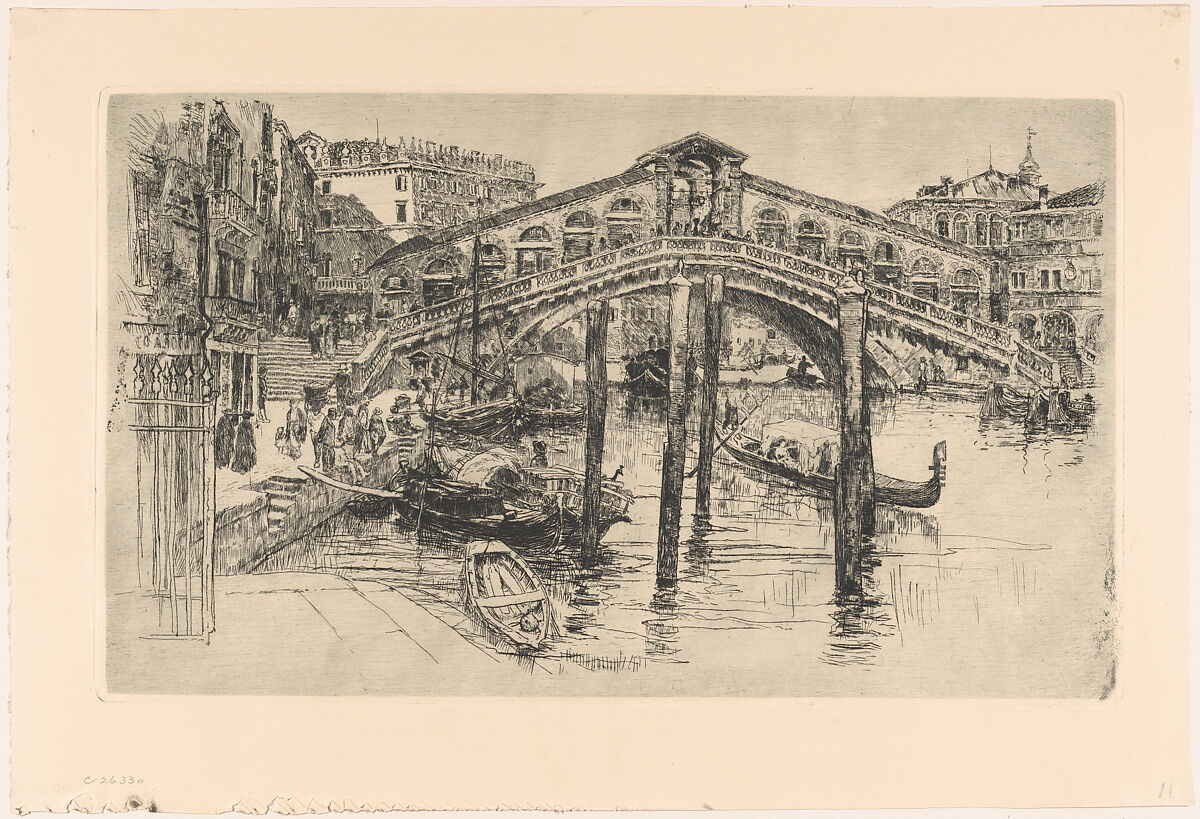 The Rialto, Venice, Frank Duveneck (American, Covington, Kentucky 1848–1919 Cincinnati, Ohio), Etching, printed with plate tone 