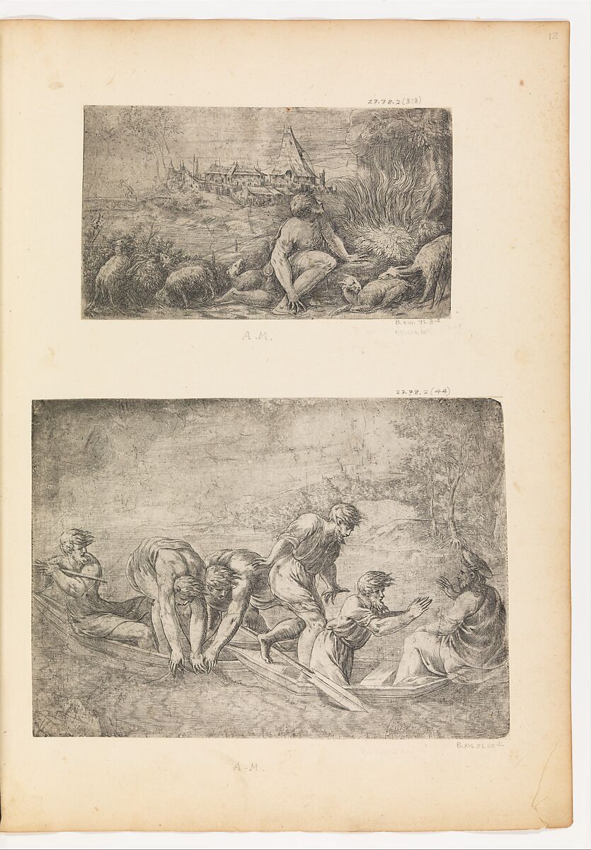 Moses and the Burning Bush, Andrea Schiavone (Andrea Meldola) (Italian, Zadar (Zara) ca. 1510?–1563 Venice), Etching 