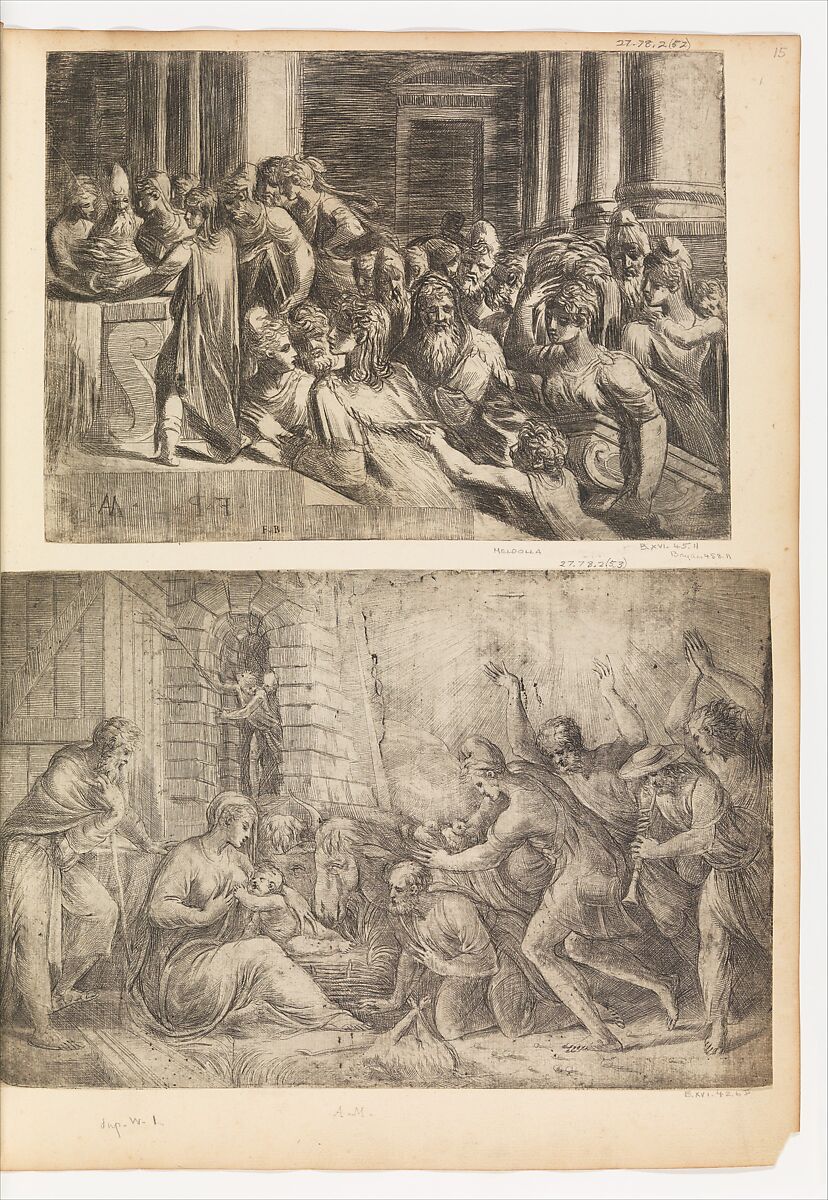 The Presentation in the Temple, Andrea Schiavone (Andrea Meldola) (Italian, Zadar (Zara) ca. 1510?–1563 Venice), Etching with drypoint 