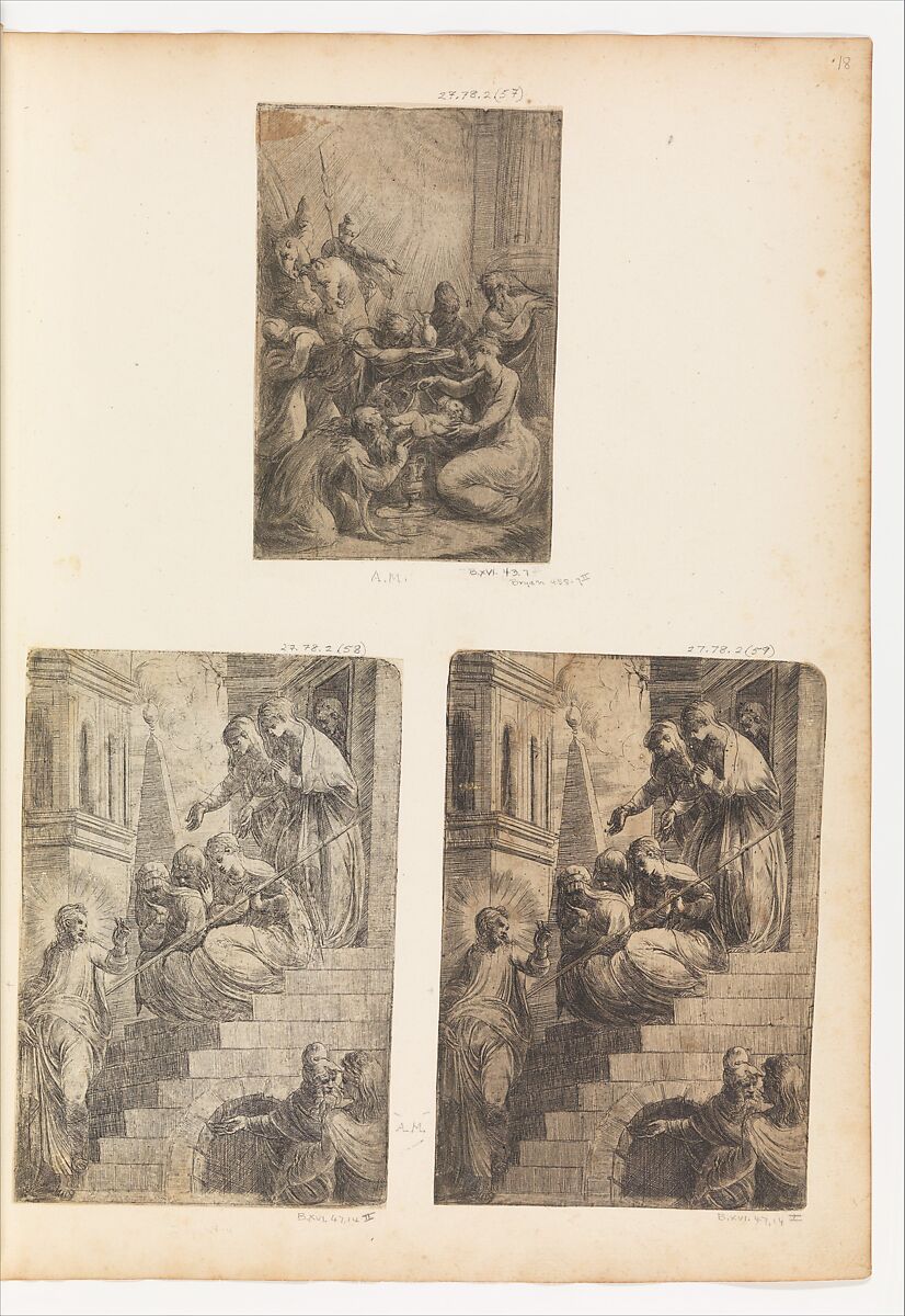 Christ and the Women on the Staircase, Andrea Schiavone (Andrea Meldola) (Italian, Zadar (Zara) ca. 1510?–1563 Venice), Etching 