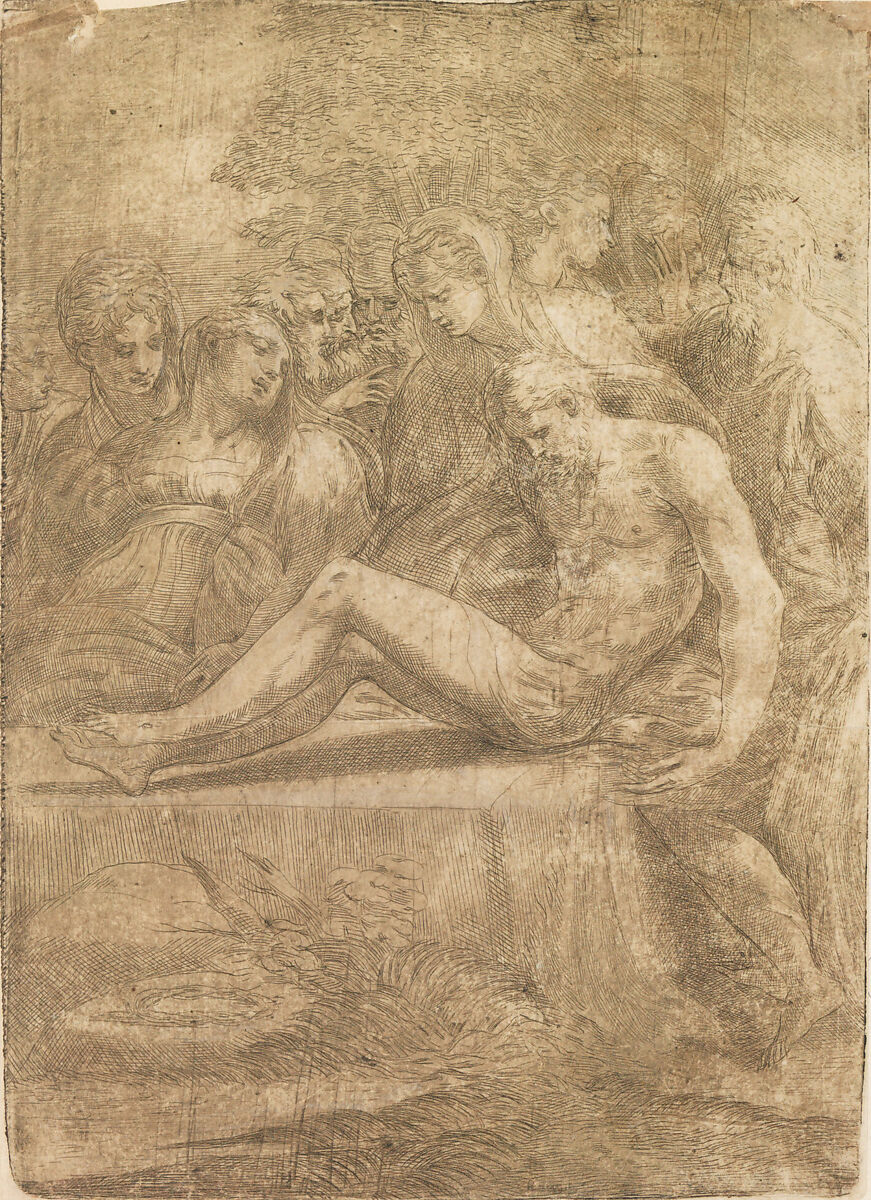The Lamentation over the Dead Christ, Andrea Schiavone (Andrea Meldola) (Italian, Zadar (Zara) ca. 1510?–1563 Venice), Etching 