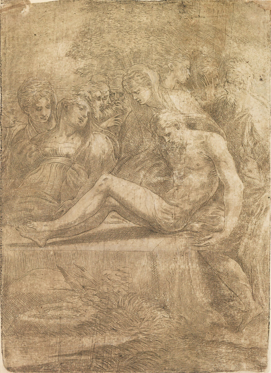 Entombment, Andrea Schiavone (Andrea Meldola) (Italian, Zadar (Zara) ca. 1510?–1563 Venice), Etching; first state of four 