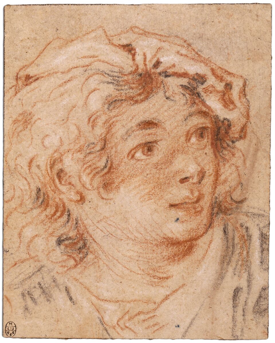 Young Man Wearing a Beret, François Boucher (French, Paris 1703–1770 Paris), Red, black, and white chalk on beige antique laid paper