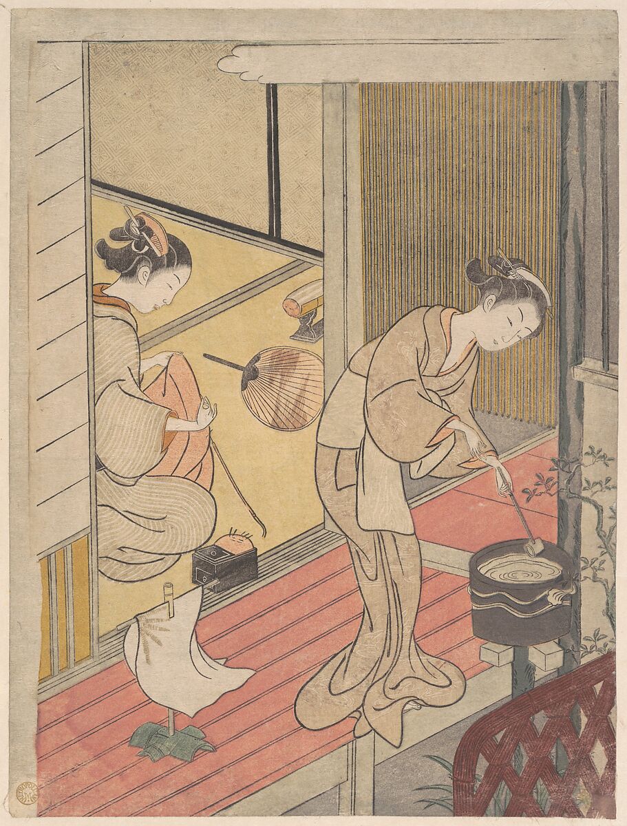 The Returning Sails of the Towel Rack, Suzuki Harunobu (Japanese, 1725–1770), Woodblock print; ink and color on paper, Japan 