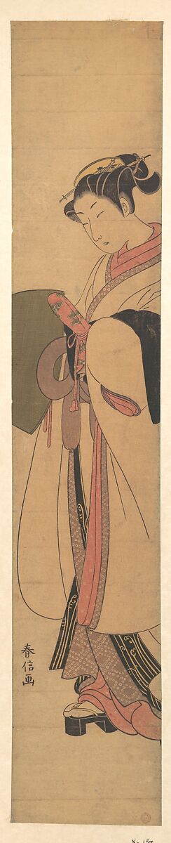 A Girl as a Komuso, Suzuki Harunobu (Japanese, 1725–1770), Woodblock print; ink and color on paper, Japan 