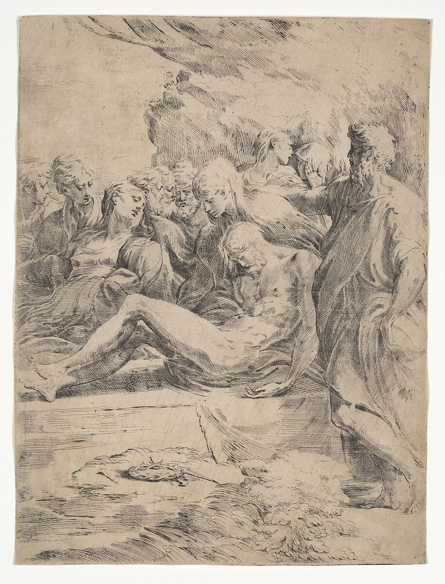 Entombment Facing Left, Parmigianino (Girolamo Francesco Maria Mazzola) (Italian, Parma 1503–1540 Casalmaggiore), Etching with drypoint; first state of two 