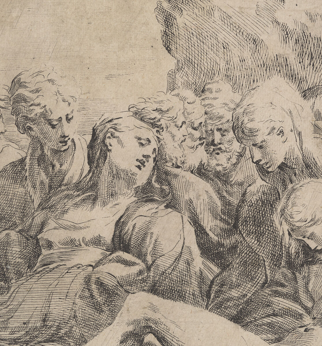Entombment Facing Left, Parmigianino (Girolamo Francesco Maria Mazzola) (Italian, Parma 1503–1540 Casalmaggiore), Etching with drypoint; first state of two