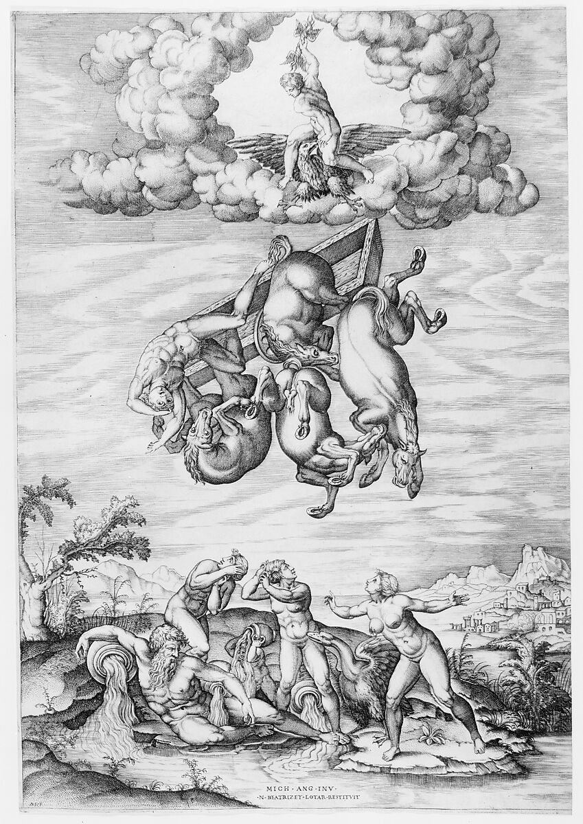 The Fall of Phaeton, Nicolas Beatrizet (French, Lunéville 1515–ca. 1566 Rome (?)), Engraving 