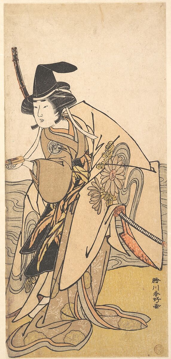 The Second Yamashita Kinsaku in the Role of Onna Kusunoki, Katsukawa Shunkō (Japanese, 1743–1812), Woodblock print; ink and color on paper, Japan 