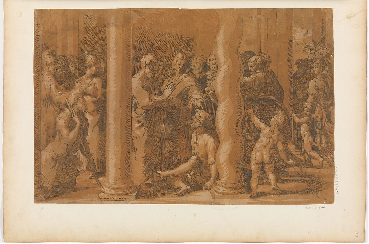 St. Peter and St. John Healing the Cripples at the Gate of the Temple, Parmigianino (Girolamo Francesco Maria Mazzola) (Italian, Parma 1503–1540 Casalmaggiore), Etching and engraving 