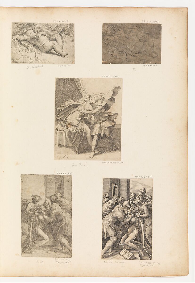 Joseph and Potiphar's Wife, Attributed to Master F. P. (Italian, active 16th century), Etching 
