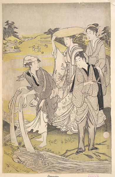 The Tazukuri no Tamagawa, popularly known as the Chofu no Tamagawa, Kubo Shunman (Japanese, 1757–1820), Woodblock print; ink and color on paper, Japan 