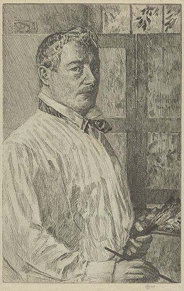 Self-Portrait, Childe Hassam (American, Dorchester, Massachusetts 1859–1935 East Hampton, New York), Etching with plate tone 