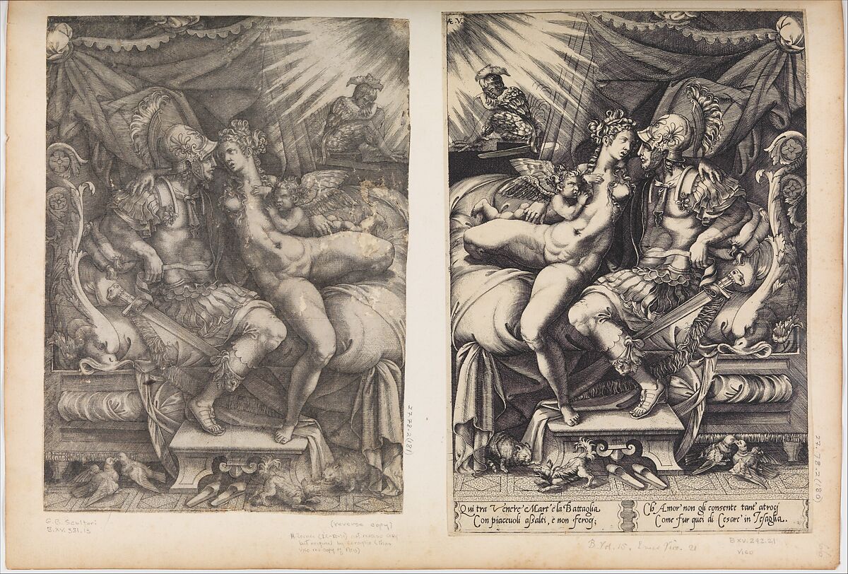 Mars and Venus, Engraved by Enea Vico (Italian, Parma 1523–1567 Ferrara), Engraving 