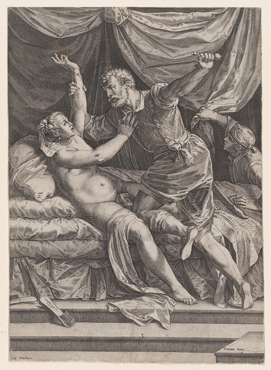 Tarquin and Lucretia, Cornelis Cort (Netherlandish, Hoorn ca. 1533–1578 Rome), Engraving; first state 