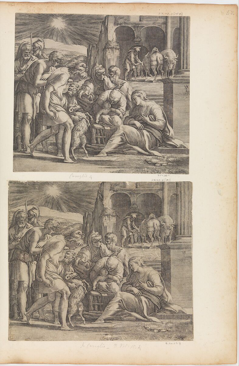 The Adoration of the Shepherds, Engraved by Giovanni Jacopo Caraglio (Italian, Parma or Verona ca. 1500/1505–1565 Krakow (?)), Engraving 