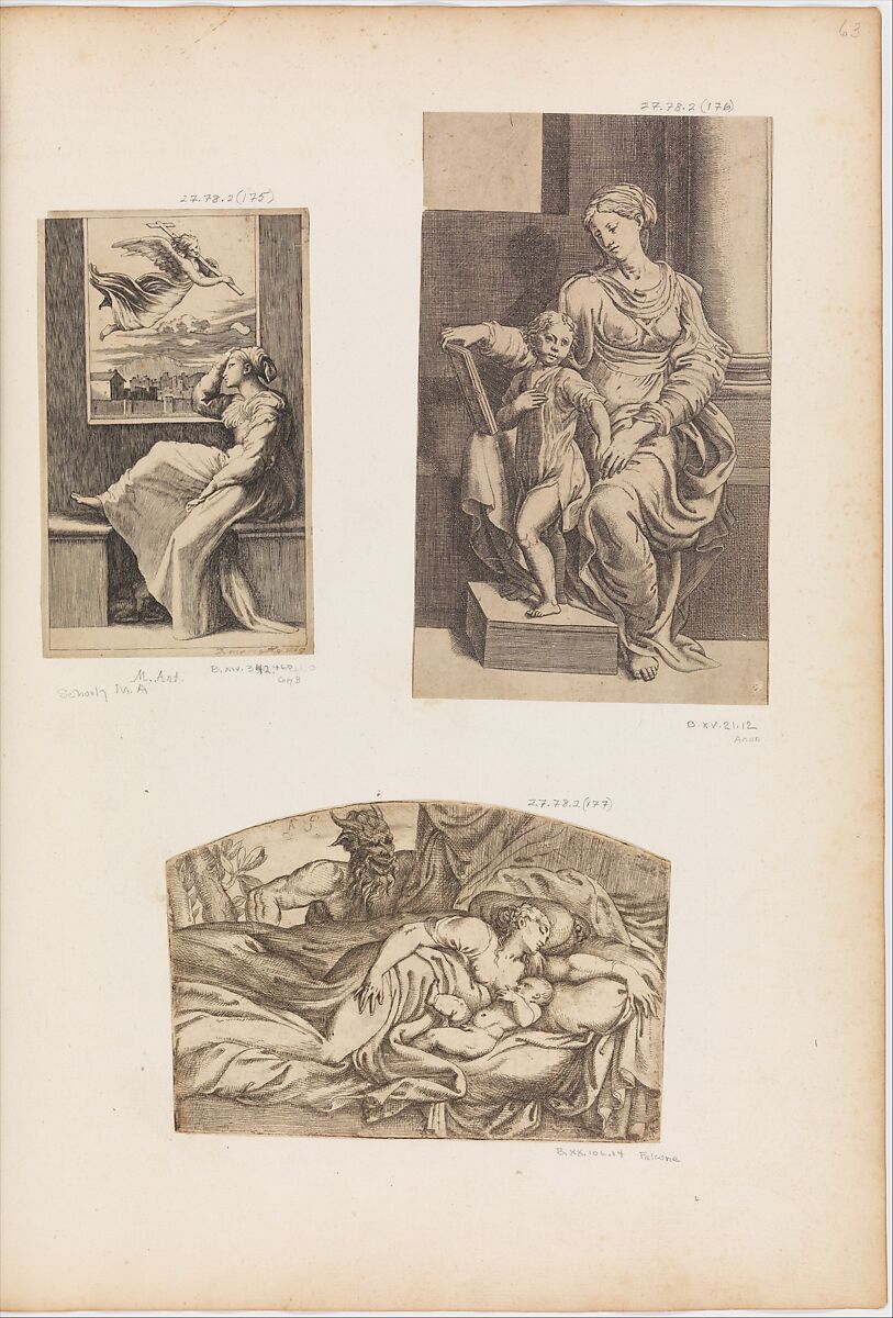 Satyr Watching a Young Mother and Child Sleeping, Angiolo Falconetto (Italian, active ca. 1555–67), Engraving 