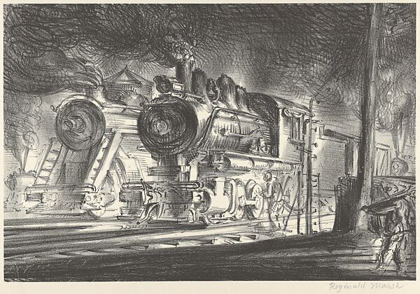 Switch Engines, Erie Yards, Jersey City, Stone No. 3, Reginald Marsh (American, Paris 1898–1954 Dorset, Vermont), Lithograph 