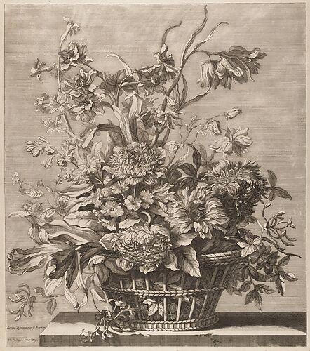Basket of Flowers from the Book of Several Baskets of Flowers, Designed and Engraved by Baptiste Monnoyer (Livre de Plusieurs Corbeilles de Fleurs dessiné et gravé par Baptiste Monnoyer)