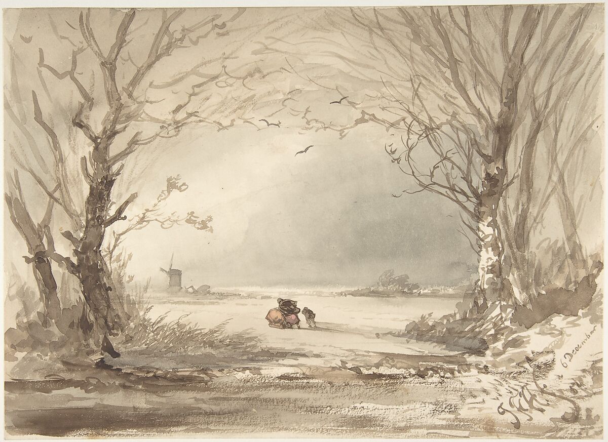 A Winter Landscape, Johannes Franciscus Hoppenbrouwers (Dutch, 1819–1866), Watercolor 