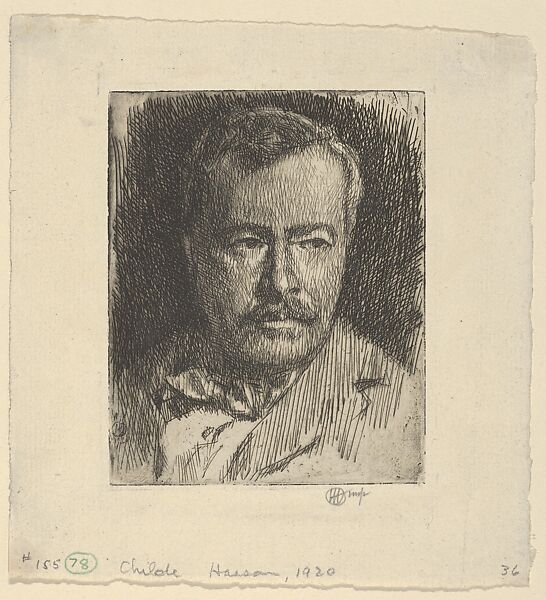 C.H. (Self-Portrait), Childe Hassam (American, Dorchester, Massachusetts 1859–1935 East Hampton, New York), Etching with plate tone 