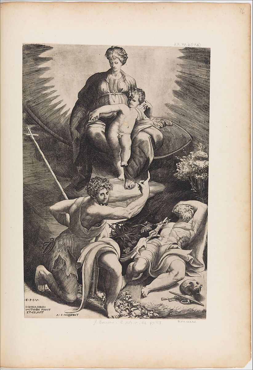 The Vision of St. Jerome, Giulio Bonasone (Italian, active Rome and Bologna, 1531–after 1576), Engraving 