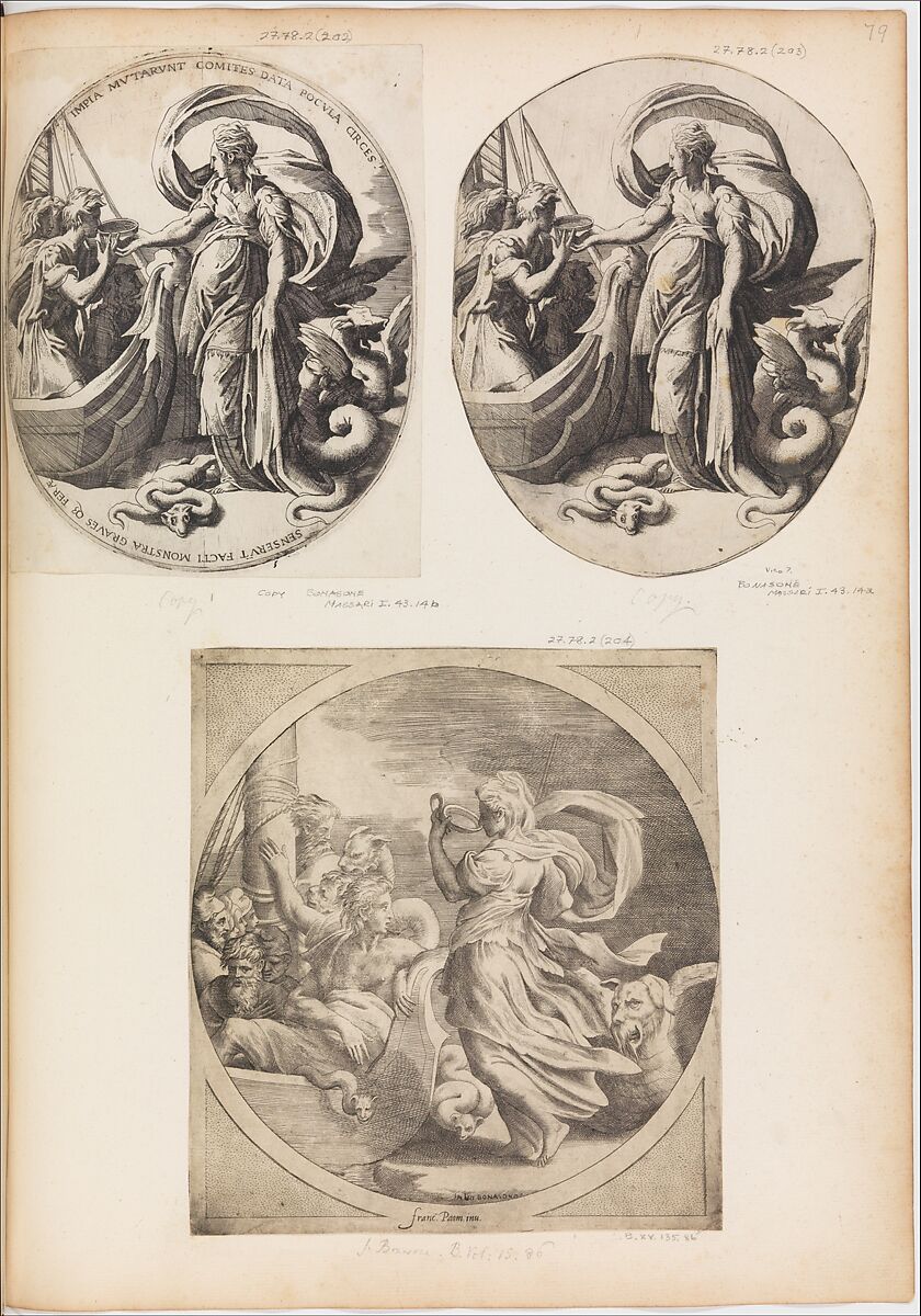 Circe and the Companions of Ulysses, Giulio Bonasone (Italian, active Rome and Bologna, 1531–after 1576), Engraving 