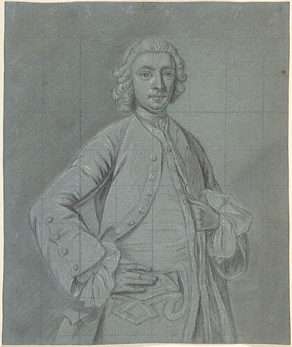 Half-length portrait study of a wigged man