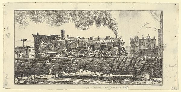 Loco–Going through Jersey City, Reginald Marsh (American, Paris 1898–1954 Dorset, Vermont), Etching 