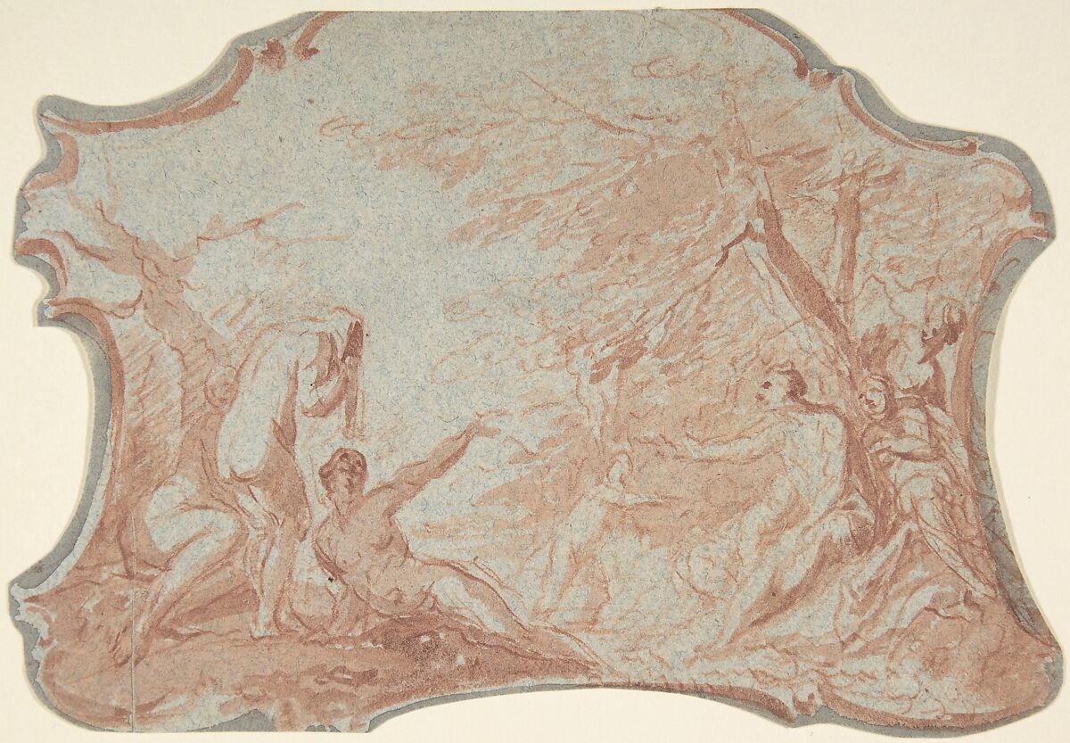 Diana and Callisto, Philipp Hieronymus Brinckmann (German, Speyer 1709–1761 Mannheim), Red chalk and red wash on greenish paper 