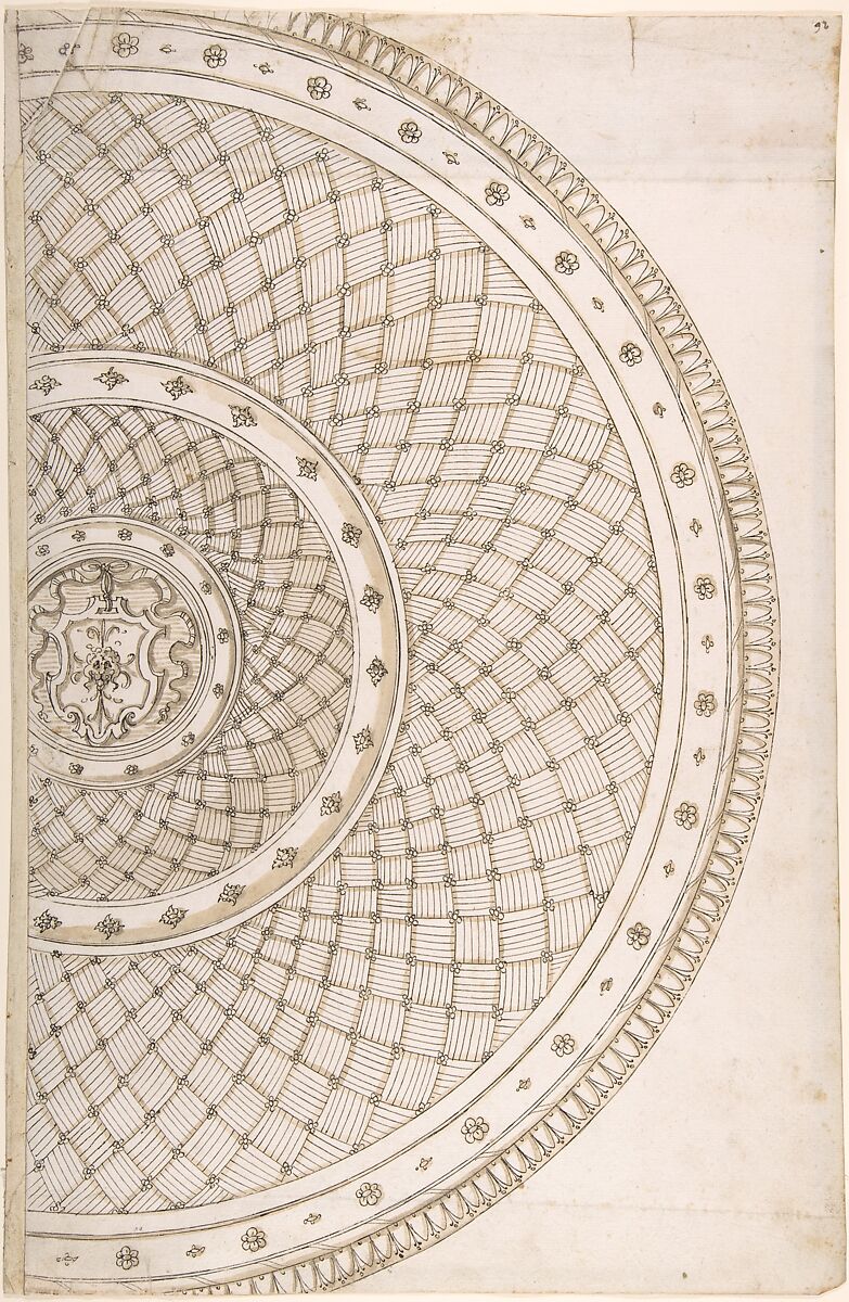 Design for a platter, Erasmus Hornick (Netherlandish, Antwerp ca. 1520–1583 Prague), Pen and black ink, brush and brown wash 
