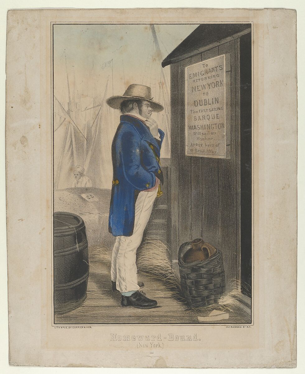 Homeward Bound (New York), After Erskine Nicol (British, Leith, Scotland 1825–1904 Feltham, Middlesex), Hand-colored lithograph 