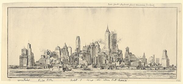N.Y. City from Governor's Island, Reginald Marsh (American, Paris 1898–1954 Dorset, Vermont), Etching 