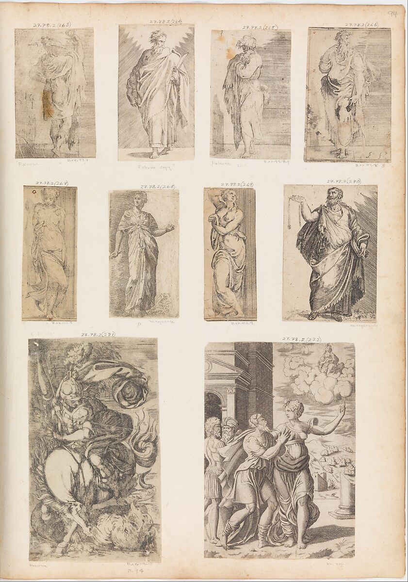 Standing Woman in Roman Dress, Angiolo Falconetto (Italian, active ca. 1555–67), Etching 
