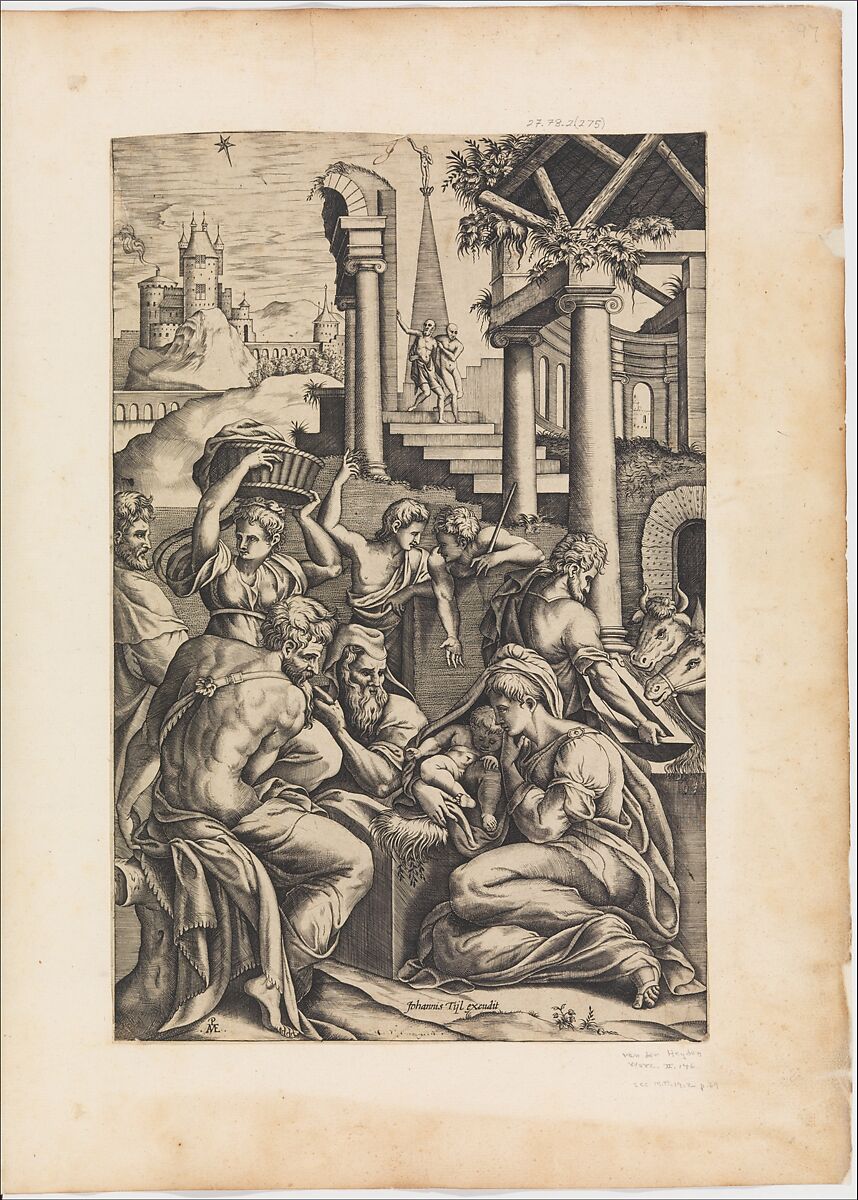 The Adoration of the Shepherds, Engraved by Pieter van der Heyden (Netherlandish, ca. 1525–1569), Engraving; first state 
