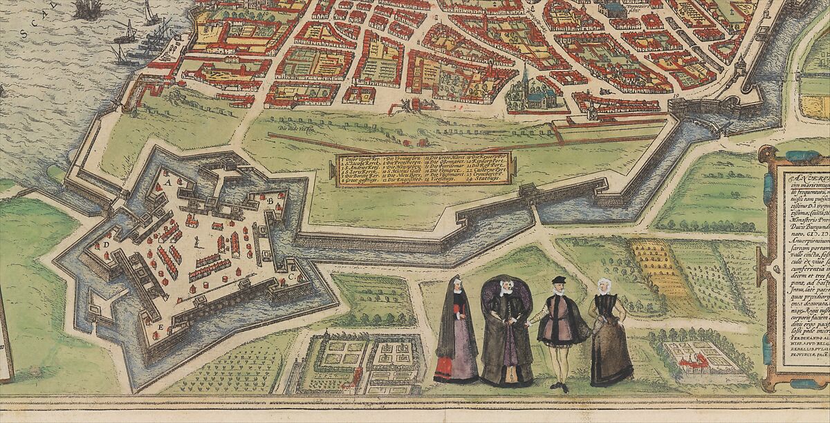 View of Antwerp from Braun and Hogenberg's Civitates Orbis Terrarum, Designed by Joris Hoefnagel (Netherlandish, Antwerp 1542–1600 Vienna), Hand-colored etching
