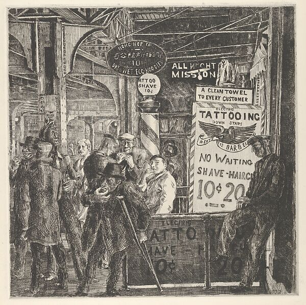 Tattoo-Shave-Haircut, Reginald Marsh (American, Paris 1898–1954 Dorset, Vermont), Etching and engraving 