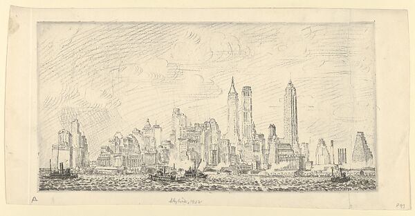 N.Y. (Skyline from Governor's Island), Reginald Marsh (American, Paris 1898–1954 Dorset, Vermont), Etching and drypoint 