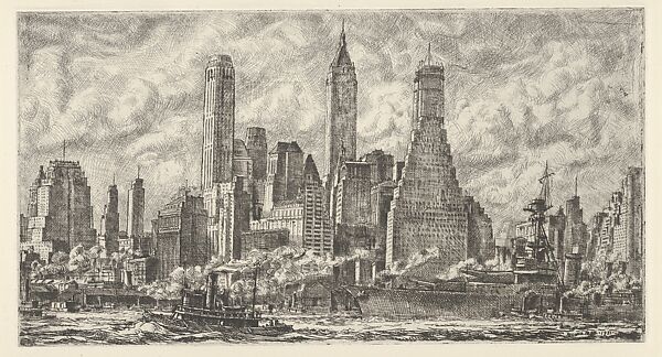 Skyline from Pier 10 Bklyn, Reginald Marsh (American, Paris 1898–1954 Dorset, Vermont), Etching and engraving 
