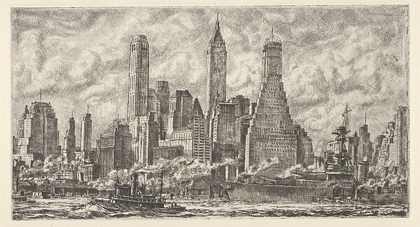 Skyline from Pier 10 Bklyn, Reginald Marsh (American (born France), Paris 1898–1954 Dorset, Vermont), Etching and engraving 